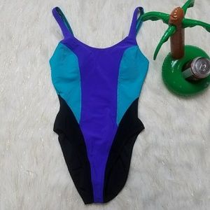 Vintage Austral Color Block Swimsuit One Piece